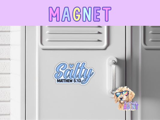Salty Matthew 5:13 Fridge Magnet | Locker Magnet | Faith Jesus God | Christian | Handmade | Gift | Bible Study | Blue | Matthew |Bible Verse