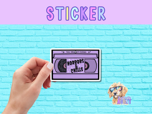 Horrors & Chills Vinyl Sticker | True Crime Sticker | VHS Sticker | Funny Sticker | Water Bottle Sticker |Laptop Sticker |Phone Case Sticker
