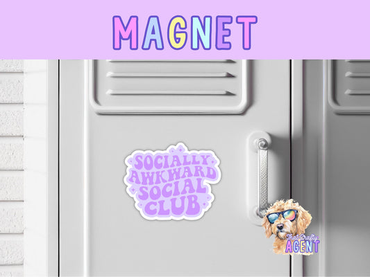 Socially Awkward Social Club Fridge Magnet | Cute | Introvert | Handmade | Antisocial | Funny Sticker | Gift | Refrigerator Magnet | Purple