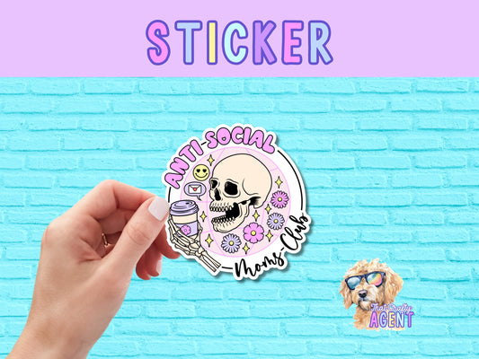Anti-Social Mom's Club Vinyl Sticker | Funny Sticker | Water Bottle Sticker | Laptop Sticker | Kindle Sticker | Introvert | Cute Stickers