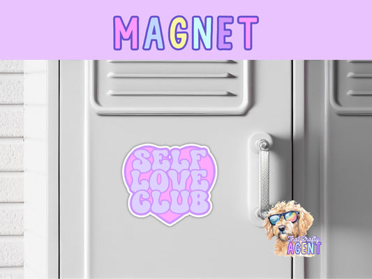 Self Love Club Cute Fridge Magnet | Handmade | Locker Magnet | Preppy| Pink Purple Heart | Magnet | Girly | Self Care | Inspirational | Gift